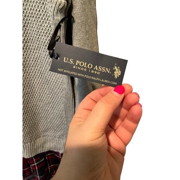 U.S Polo Association Polo Shirt Womens Medium Gray Cotton Raglan Sleeve Collared - Picture 3 of 4